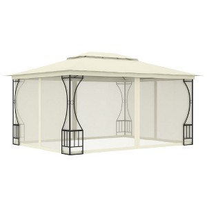 vidaXL Cream Gazebo with Nets - Outdoor Party Tent with UV-resistant Fabric, Steel Frame, Perfect for Weddings, BBQ parties, Camping, and More - 1 of 4