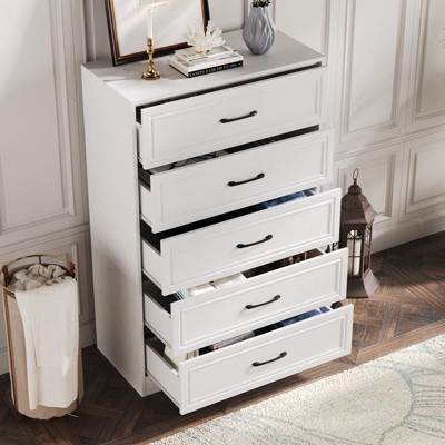 5 Drawer Tall Dresser with Charging Station, TV Stand, Chest of Drawers