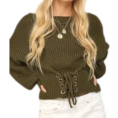 Women's CROPPED WAIST BAND WITH EYELET TIE TOP - Soul Thread