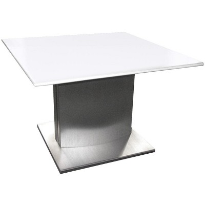 HomeRoots 22" White And Silver Marble And Metal Square Pedestal End Table