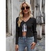 Womens Tie Front Cardigan Long Sleeve Rib Knit Shrug for Dress Sweaters Open Front Crop Tops - 2 of 4