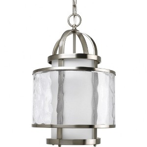 Progress Lighting Bay Court Collection One-Light Foyer Pendant, Brushed Nickel, Etched and Water Glass - 1 of 4