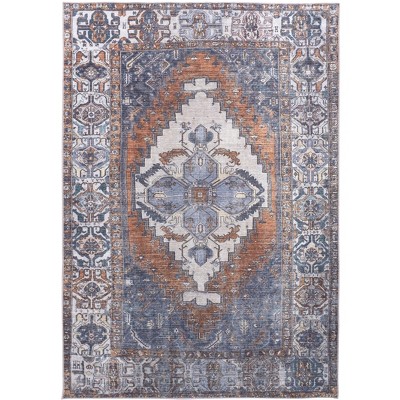 Percy Transitional Medallion Blue/Ivory/Brown Area Rug