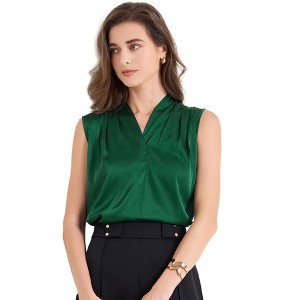 INSPIRE CHIC Women's Work V Neck Sleeveless Ruched Tank Top - 1 of 4