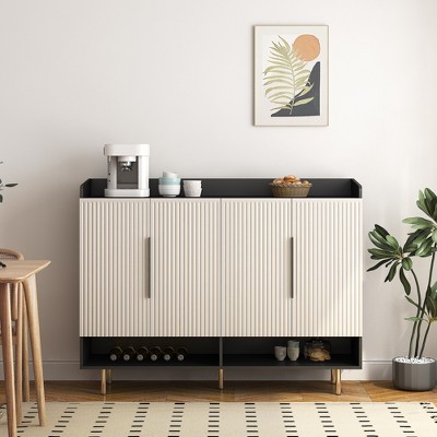 TIRAMUBEST Black & Light Yellow Sideboard Shoe Cabinet, 4-Door Entryway Storage for Large Shoe Collections