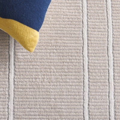 Beige and Grey Geometric Synthetic Square Area Rug