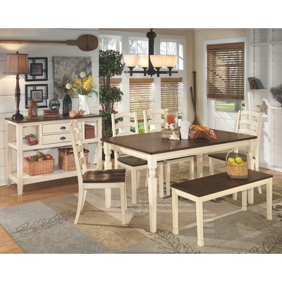 Brown and White Transitional Wood Dining Bench
