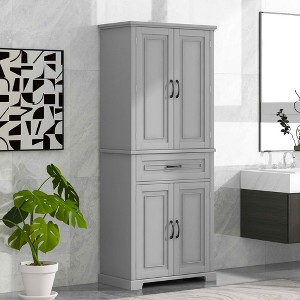 MAYEERTY Bathroom Cabinet Doors Drawer Multiple Storage Adjustable Shelf White - 1 of 4