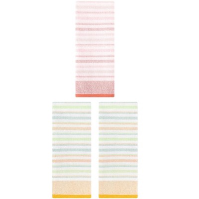 REGALWOVEN 3 Pack Striped Pattern Cotton Bathroom Decorative Hand Towels for Face Hair 13" x 27"
