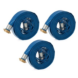 Apache 98138015 1.5" Diameter 50' Length 75 PSI Polyester-Reinforced PVC Lay Flat Pool Sump Pump Hose with Aluminum Pin Lug Connections, Blue (3 Pack) - 1 of 4
