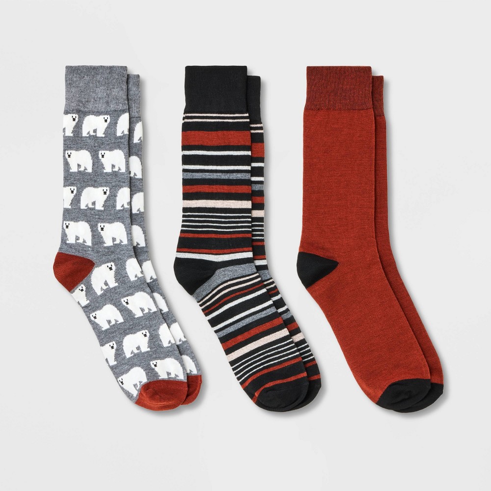 Men's Polar Bear Socks 3pk - Goodfellow & Co Gray/Red 7-12