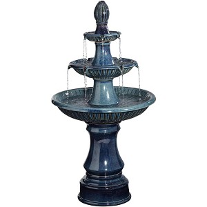 Formentera 46" High Large Italian Indoor Outdoor Decor Teal Blue Ceramic Floor Fountain with Light LED 3-Tier Outside Garden Patio - 1 of 4