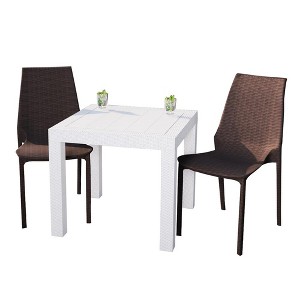 LeisureMod Kent Mid-Century 3-Piece Square Outdoor Dining Set with 2 Side Chairs - 1 of 4