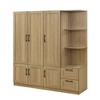 3 Door Wooden Storage Wardrobe for Dedroom with Shelves and 2 Drawers, Side Storage Shelves,Nature - 3 of 4