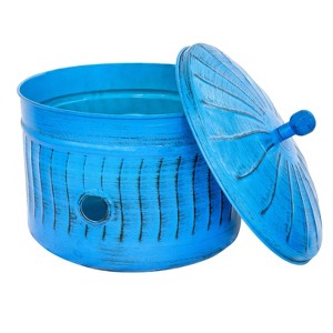 Sunnydaze 17.5" Outdoor Decorative Metal Garden Hose Holder with Lid - Blue Patina - 1 of 4