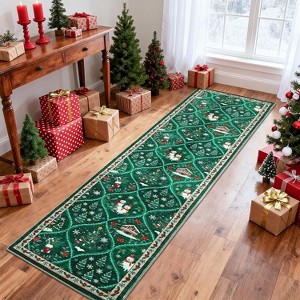 TackView Christmas Runner Rug, Santa Reindeer Holiday Accent Rug Non Slip Washable Xmas Carpet, for Kitchen Bedroom Nursery - 1 of 4
