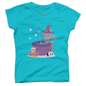 Girl's Design By Humans Halloween Kitty Cauldron By machmigo T-Shirt - 1 of 2