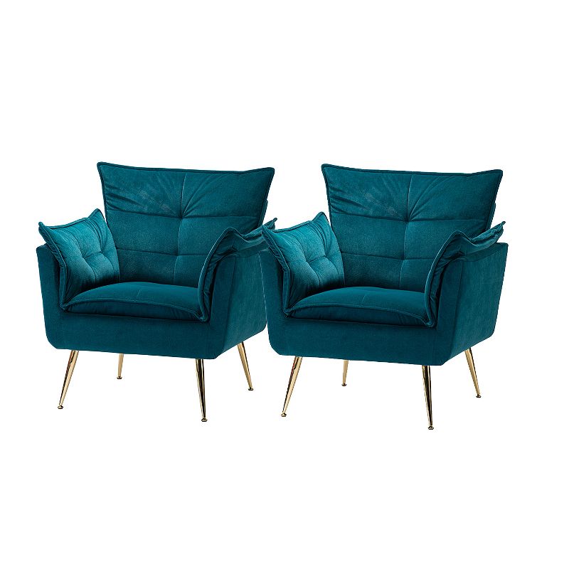 Set of 2 Jonat Contemporary Velvet Wooden Upholstered Armchair with Metal Legs for Bedroom and Living Room | ARTFUL LIVING DESIGN, 2 of 11