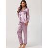 Allegra K Women's Satin Button Down Sleepshirt with Pants Sleepwear Pajama Set - 3 of 4