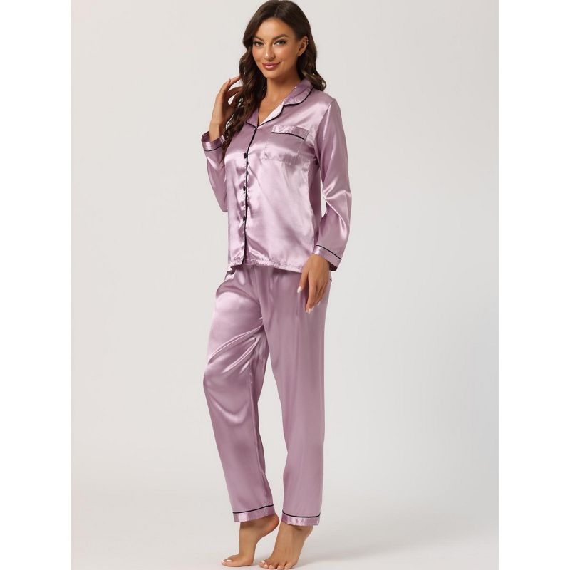 Allegra K Women's Satin Button Down Sleepshirt with Pants Halloween Pajama Set, 3 of 6