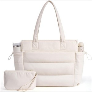 Tote Bag for Women with Giant Tumbler Holder Pocket, Puffer Work Travel Laptop Handbag with Zipper - 1 of 4