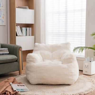 Soft Teddy Fabric Bean Bag Chair, Tufted Lounge Seat with Foam Filling, Modern Accent Chair for Living Room-Baofuwish