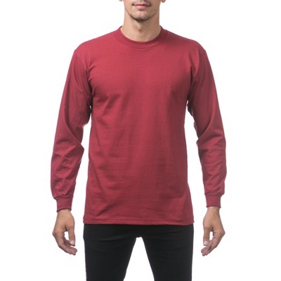 Pro Club Men's Heavyweight Cotton Long Sleeve Crew Neck T-Shirt - Burgundy - Small
