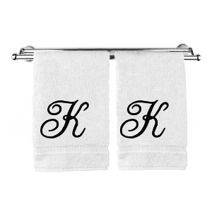 BC BARE COTTON Monogrammed Hand Towel, 100% Turkish Cotton - Set of 2 - White - Black Script - 1 of 4