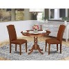 Dining Room Table Set 3pc 42 Inch Round Table w/ 2 Parsons Chairs - Brown Faux Leather - 2 of 4