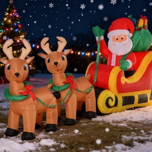 QingMoon Christmas Inflatable Santa Claus with Sleigh and Reindeer, 8FT Outdoor Blow-Up Holiday Decoration for Yard, Lawn and Garden - 1 of 4