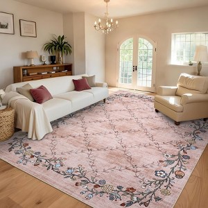 Washable Rug Modern Floral Rug Non Slip Low Pile Rug Stain Resistant Area Rug Non Shedding Indoor Floor Cover for Bedroom Living Room - 1 of 4