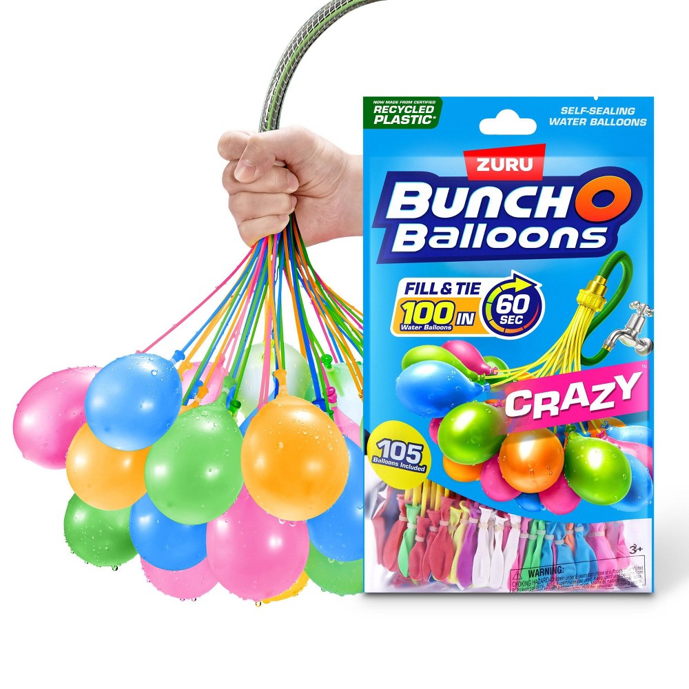 Bunch O Balloons 3pk Rapid-Filling Self-Sealing Pool Water Balloons by ZURU - Crazy Colors: 100 Pieces, Latex Material, Ages 3+