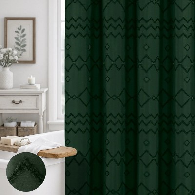 LunaLulinlk Dark Green Boho Shower Curtain with Hooks