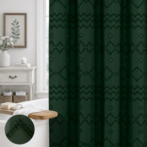 LunaLulinlk Dark Green Boho Shower Curtain with Hooks - 1 of 4