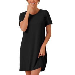 cheibear Women's Crew Neck Ribbed Knit Modal Short Sleeve Nightgowns - 1 of 4
