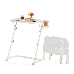 FurnitureR Adjustable Folding TV Tray with 4 Height & 3 Tilt Angle, Foldable Dinner Trays Laptop Snack Table with Cup Holder Sofa, 3PCS. White - 1 of 4