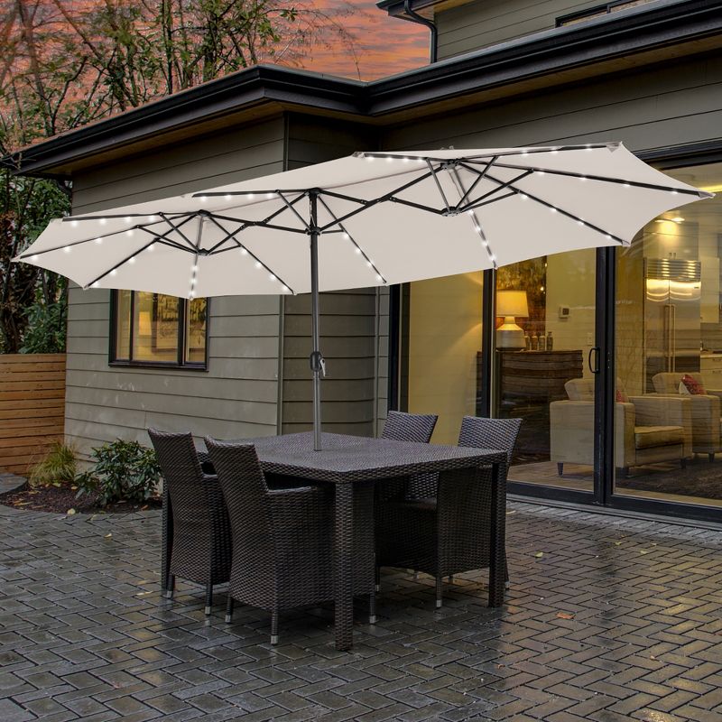 Costway 15FT Twin Patio Double-Sided Umbrella 48 Solar LED Lights Crank Outdoor Wine\Beige\Coffee\Orange, 2 of 11
