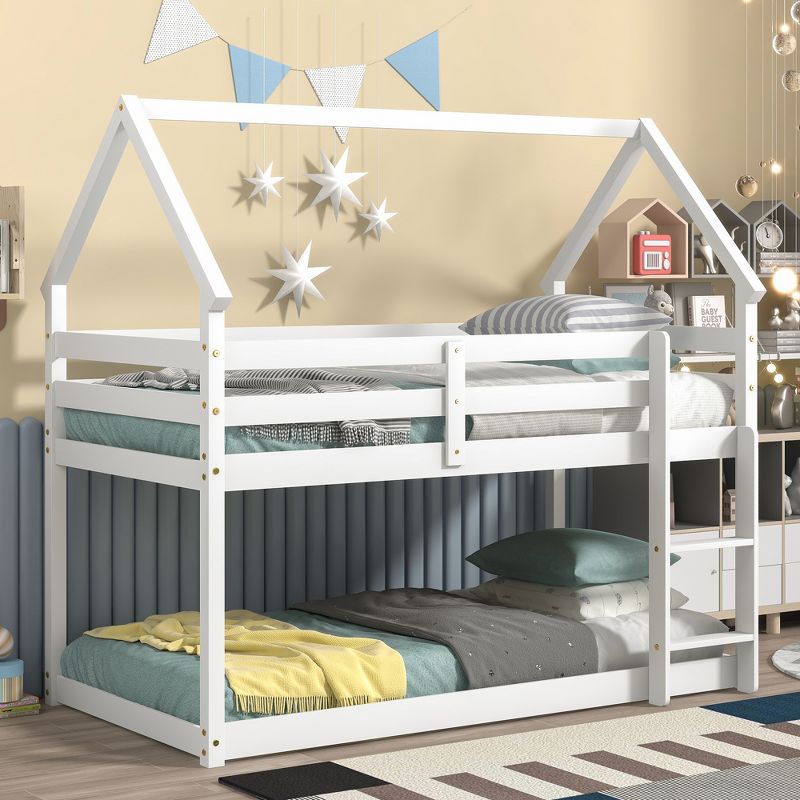 Twin over Twin Loft Bed with Roof Design, Safety Guardrail and Ladder-ModernLuxe, 1 of 8