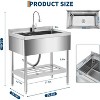 Stainless Steel Utility Sink, Includes Hot/Cold Faucet with Hoses & Drain Kit, Adjustable Legs for Kitchen, Garage, Outdoor Use - 2 of 4
