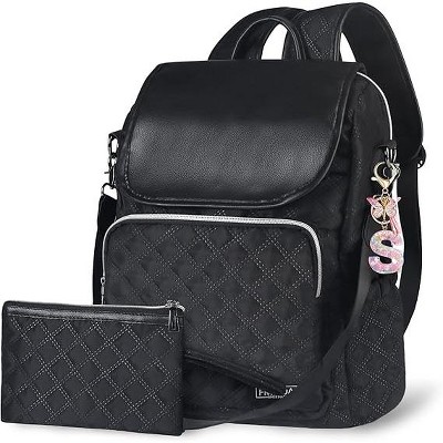 Fmeida Black Backpack for Women Initial Letter Keychain for Backpack Work Bookbag Anti Theft Carry on Backpack