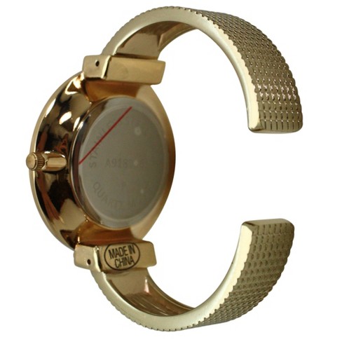 Peugeot Women's Watch Gold Round Large Gold Face Brown Leather