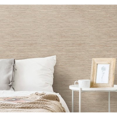 Pink and Taupe Faux Grasscloth Peel and Stick Wallpaper Roll