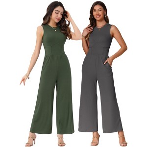 INSPIRE CHIC Women's Dressy Casual Outfits Sleeveless Crewneck Wide Leg Summer Jumpsuit 2 Packs - 1 of 4