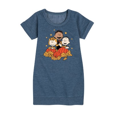 - Peanuts - Peanuts Pumpkin Trio Graphic Short Sleeve Fleece Dress