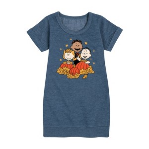 Girls' - Peanuts - Peanuts Pumpkin Trio Graphic Short Sleeve Fleece Dress - 1 of 4