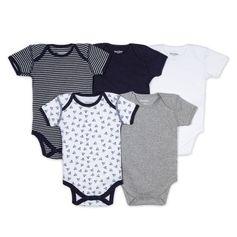 Burt's Bees Baby&#174; Boys' Organic Cotton 5pk Short Sleeve Bodysuit Set Solid/Stripes - Blueberry, 6 of 7