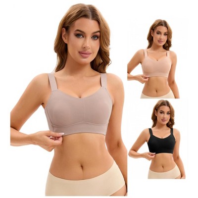 INSPIRE CHIC 3 Pcs Women's Push Up V Neck Full Coverage Wirefree Adjustable Straps Minimizer Bras
