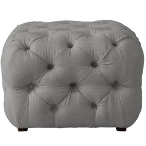 Tufted Cube Ottoman in Linen Gray - Skyline Furniture