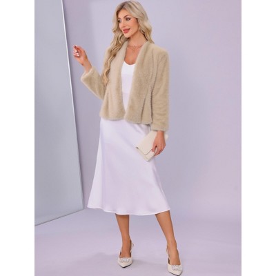 INSPIRE CHIC Women's Winter Faux Fur Casual Long Sleeve Shaggy Warm Cropped Jacket X-Large Champagne Gold — фото 5