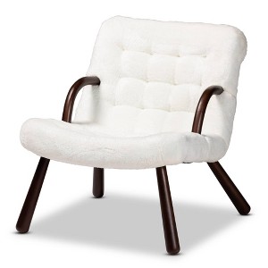 Eisa Faux Shearling Upholstered and Wood Accent Chair White/Walnut Brown - Baxton Studio - 1 of 4